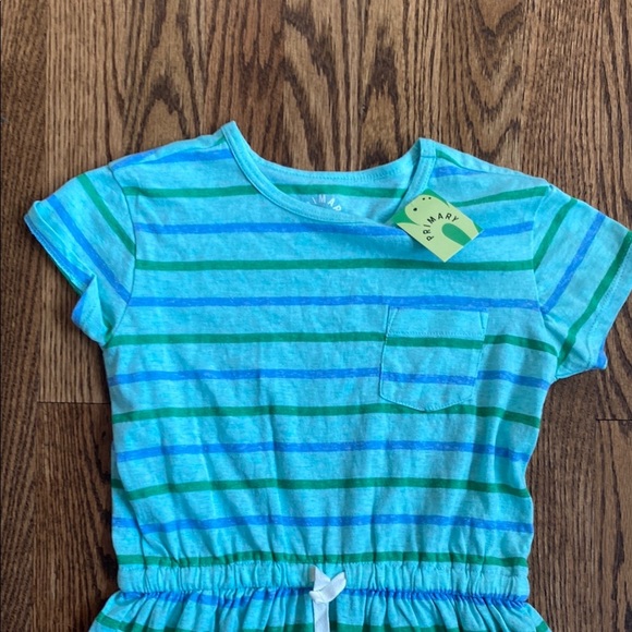 New with tag, blue and green striped Primary dress size 6-7. Ships quickly. - Picture 3 of 7
